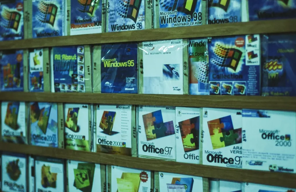 A display of Microsoft Products in a store